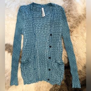 Athleta Revolve Seamless Cardigan Borealis Green Teal Ribbed Button small $134